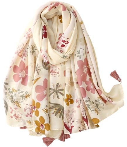 FAIRYGATE Tassel Scarf Women's Floral Scarf Shawl with Tassels Soft Fringe Wraps for Wedding Evening Party Dresses Scarves Scarfs 65039