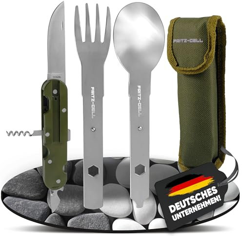 Outdoor Campingbesteck Bundeswehr Besteck Edelstahl Essbesteck Set 5 teilig Camping Besteckset Fritz-Cell