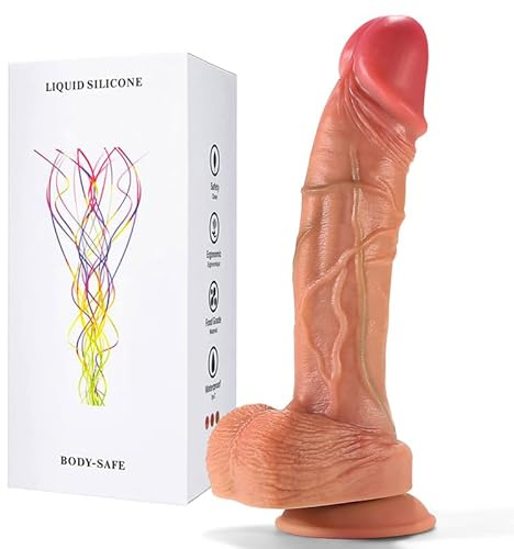 Realistic Dildos Lifelike Penis Sex Toys for Women,Liquid Silicone Construction with Suction Cup,Compatible with Strap-On Harness,Vaginal G-spot Stimulation Female Sex Toys (Color-A, 8 inch)