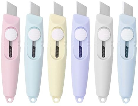 6 Stuks Miniskärkniv Kartongkniv Brevöppnare,Säker och Lätt att Använda,Perfekt för att Öppna Förpackningar och Brev Utan att Skada Innehållet,Slumpmässig Färg