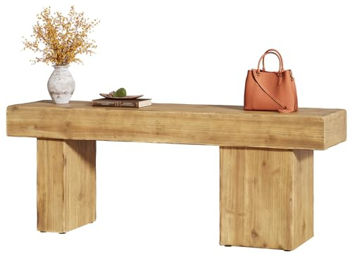 TRIBEWOOD Banco de Madera Maciza de 120 cm – Banco rústico para Comedor, Banco de Entrada, Zapatos, Asiento para Sala de Estar, Dormitorio, Pasillo, Punta de Cama, Muebles Marrones