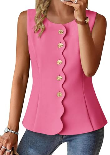 Cicy Bell Womens Summer Sleeveless Blazer Vests Dressy Button Down Fitted Round Neck Waistcoat Work Office Suit Tops