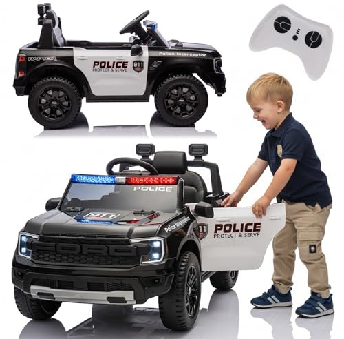 Ford Kinder Elektroauto, Elektro Kinderauto für Kinder im Alter von 3 bis 6 Jahre, Motorleistung 30W, Fernsteuerung, Federung, Scheinwerfer, MP3-Player (Polizei)