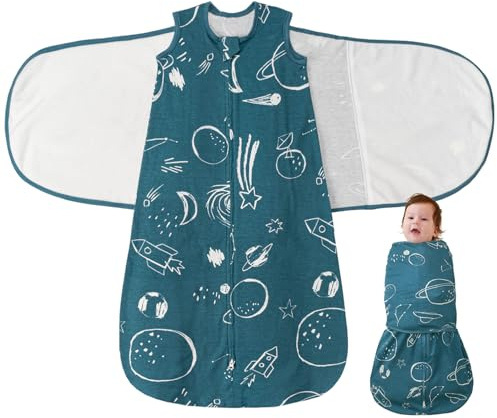 Funupop Sovsäck baby 1,0 Tog för nyfödda och spädbarn 0–12 månader, justerbar Pucksäck Swaddle Transition bärbar skötfilt, mjuk andningsaktiv 100 % bomull