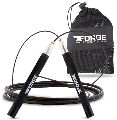 Forge® Speedrope Skipping Rope. Premium, Precision Balanced, Anti-Slip Handles. Self-locking & Adjustable. Ideal for CrossFit, Boxing, HIIT, Circuits and Home Workouts.