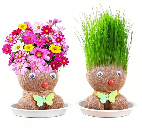 Galenecx 2 Piezas Planta de Muñeca con Cabeza de Hierba,Macetas Bonsai Mini