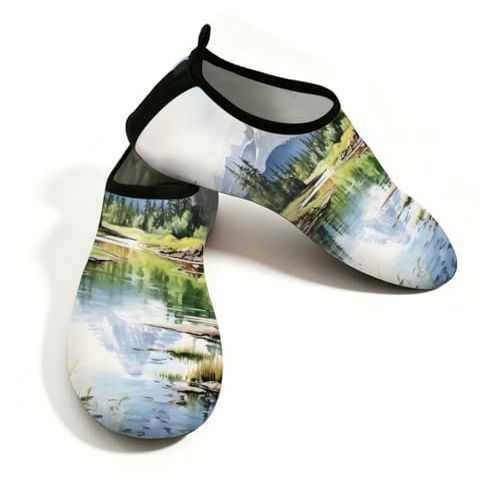 Mexpekil Strand-Wasserschuhe für Damen und Herren, rutschfeste Barfuß-Schwimmschuhe, schnell trocknend, Aqua-Socken, atmungsaktive Wassersocken für Pool, Surfen, Landschaft Natur, 41/42 EU