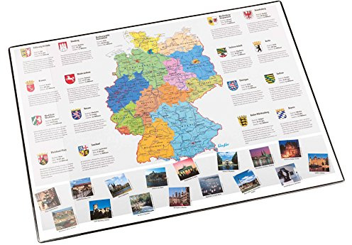 Läufer 45348 Landkarten-Schreibtischunterlage Deutschland, rutschfeste Schreibunterlage mit Deutschlandkarte, 40x53 cm, mit transparenter Seitentasche