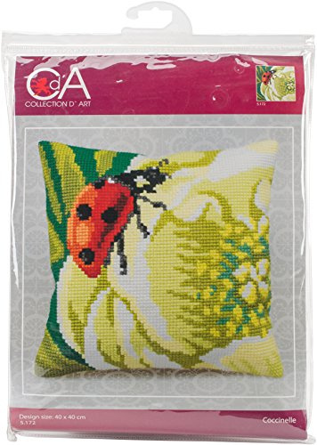 Collection d'Art-40 x 40 cm, Motivo: Coccinella, Kit per Cuscino a Punto e Croce