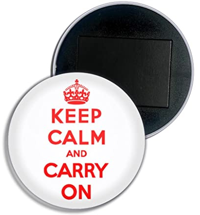 White Red Keep Calm and Carry On - 77mm Button Badge Fridge Magnet