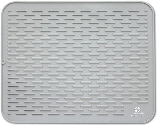 Silicone Dish Drying Mat - 21 x 18 - Extra Large Counter Top Dish Draining Sink Mat, Large Silicone Trivet (EXTRA LARGE, GREY)