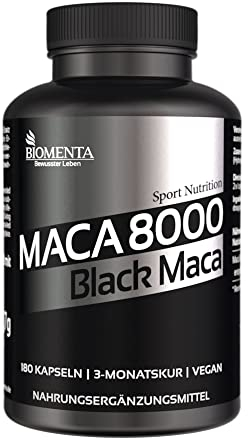BIOMENTA Maca 8000 – 180 Kapseln hochdosiert mit 10:1 Black Macawurzel Extrakt aus Peru – vegan - Premiumqualität