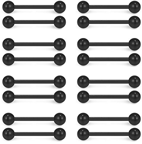 Ruifan 14G 9/16 Inch Black Bioflex Flexible Acrylic Nipple Tongue Barbell Ring Body Piercing Jewelry Retainer 16PCS