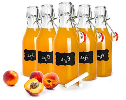 Sendez - 6 bottiglie di vetro con chiusura a leva, 200 ml, con gesso