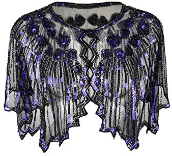 Grouptap Années 1920 Violet Gatsby châle boléro Sequin Cap Haussement d'épaules pour Femmes Dames clapet Art déco Robe Vintage Costume (Violet, Taille Unique)