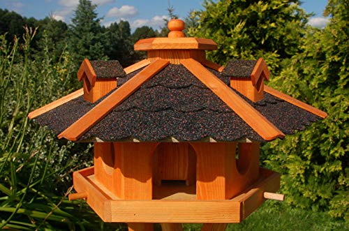 XXL Luxus Vogelhaus mit/ohne Solar/Ständer Holz Futterhaus Vogelfutterhaus Vogelvilla, Farbe: Dunkel ohne Solar