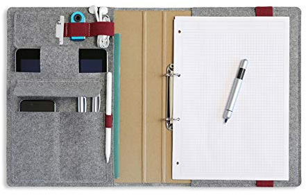 HillSee - Dokumentenmappe A4 multifuctionale Schreibmappe Aktenmappe aus kunstleder und Filz Konferenzmappe für Herren, Stanzclips - Himmelgrau