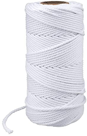 KINGLAKE Macrame Cord 4mm, 100m White Cotton String Twine for Crafts, Decorative Cotton Cord Rope for Decoration, Plant Hanger, Knitting, Wall Hanging, Gardening, Kitchen Cooking, Baking