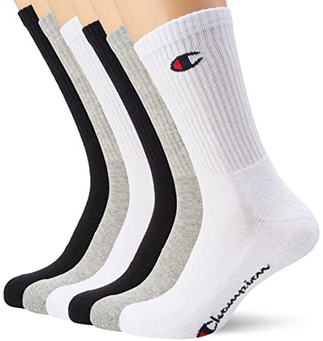 Champion Unisex Socks Basics 6pk Crew Füßlinge, Hellgrau Meliert, Weiß, Schwarz, 43-46 EU