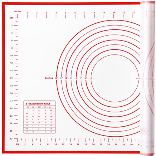 Yansumi silicone pastry non stick baking mat with measurement fondant mat with three sizes for silicone baking mat, counter mat, dough rolling mat,fondant/pie crust mat (Red, 24L x 16W)