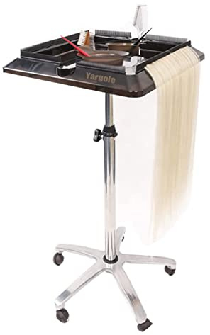 Rolling Salon Tray Cart Height Adjustable, Rolling Aluminum Tray Cart on Wheels for Hair Stylist, Hair Salon Wig Holder Removable Hair Extension Tool Tray
