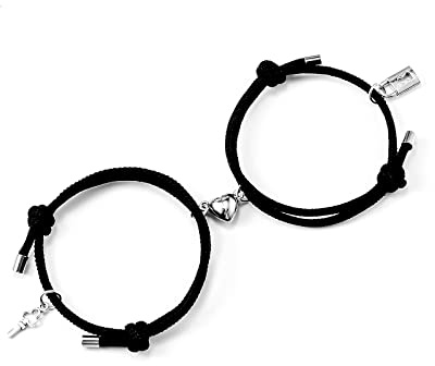 VU100 2 PCS Braccialetto magnetico per coppie con magnete, bracciale abbinato con serratura a chiave, Bracciale amicizia intrecciato， Bracciale regolabile per uomo e donna Regalo migliore amica