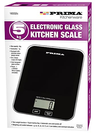 New 5kg Digital Kitchen Scales Food Scale with Tempered Glass Platform Electronic Cooking Scale Backlit LCD Display Multifunctional Weighing Scale Home Office Kitchen Baking