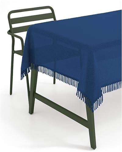 texpot Gartentischdecke 160 x 220 cm oval blau mit Fransen wetterfest geschäumt rutschfest