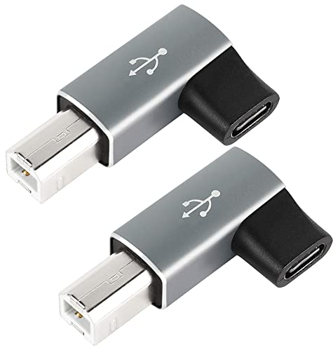 QIANRENON Lot de 2 adaptateurs USB C vers MIDI à angle de 90° USB C femelle vers USB B MIDI mâle pour imprimante MIDI piano électrique tambour électronique, 2 pièces, gris