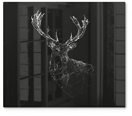 DEQORI Herdabdeckplatte Glas | einteilig 60x52 cm | Motiv Digitalisierter Hirsch | Ceranfeld Abdeckplatte für Küche | Herd-Abdeckung universal | Glasplatte & Schneidebrett für Kochplatten