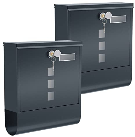 SONGMICS Briefkasten, 2er Set, Wandbriefkasten, Schloss mit Kupfer-Schließzylinder, drehbare Abdeckung, Zeitungsfach, Sichtfenster, Namensschildhalter, abschließbar, anthrazit GMB20AG02