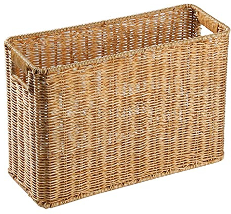 predolo Japanese Style Magazine Rack Organizing Rattan for Closet Bedroom, Rattan Basket Bin, Farmhouse Standing Rack Magazine Wicker Storage Basket for Books Organizer, Files Newspapers Tablets