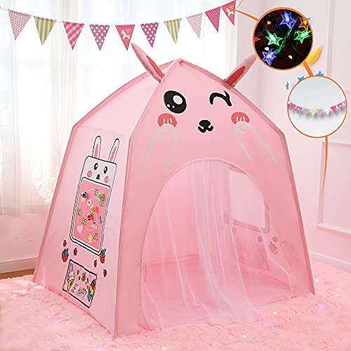 Tienda Campaña Infantil,Tienda de Juego Interiores y Exterior, Princesa Tienda de Castillo, Tienda Pop-up India, Jardín Tipi Infantil, Parque Infantil Bebe, Navidad & Cumpleaños Regalos (Conejo Rosa)