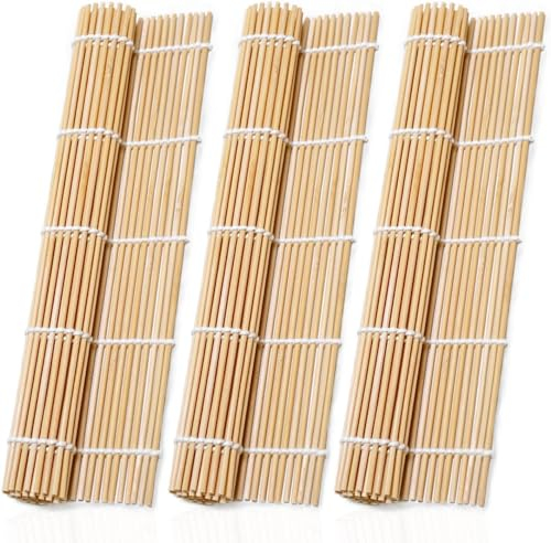 ZFYQ Bamboo Sushi Rolling Mat 3 Pcs, Natural Bamboo Roll for Maki Sushi, Beginner Sushi Making Kit