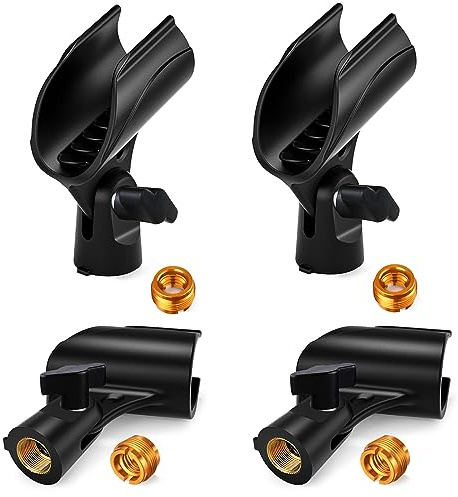 4 Pcs Universal Microphone Clip, Adjustable Mic Clip Holder for Mic Stand，Come with 5/8 Male to 3/8 Female Screw Adapter