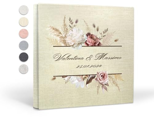 Album fotografico matrimonio personalizzato - Copertina in lino e interno Avorio con velina - Album per foto 10x13 - idea regalo per Anniversario, Compleanno, 100 pagine (30x30 100 pagine, Lino)