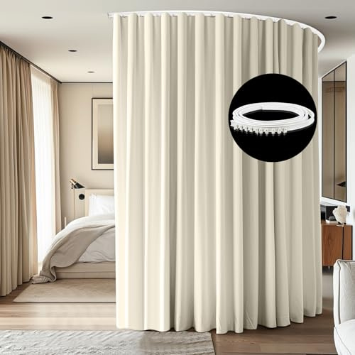 cbsroro Raumteiler-Vorhänge zur Deckenmontage, extra breit, Verdunkelungsvorhang, Flexible Schienen für Schlafzimmer, Privatsphäre, Trennwand, 1 Paneel, beige Drapierung und weiße Schiene, B 22 x H