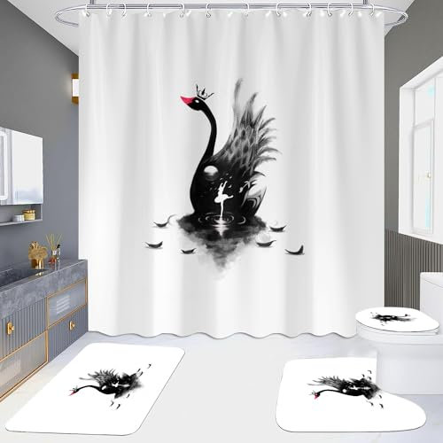 Badezimmermatte Mädchen Schwarzes Tier Bad Teppiche Set 3 Teilig,rutschfeste Bath Mat(50x80cm)+U-Typ Wasseraufnahme Badmatte+Schnelltrocknend Badezimmerteppich
