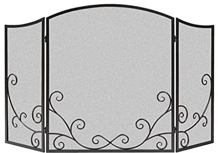 ZXXDSMYF Kaminschirmplatte Kaminschirmboden Heimkamin Dreifach gefalteter Schirm Trennwand Anti-Real-Feuer Dekoration Gürtel Mesh Ofenzaun Eisen Schwarz Funkenschutzabdeckung