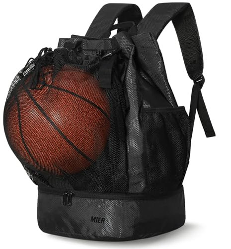 MIER Lightweight Basketball Bag Sports Gym Bag Football Backpack with Shoe Compartment & Ball Holder for Basketball/Football/Volleyball/Soccer Ball, 40L, Black