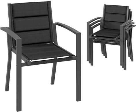 Devoko Gartenstuhl Set 4, stapelbarer Aluminium-Esszimmerstuhl, max. Belastung 160 kg, Balkonstuhl, für Garten, Pool, Terrasse, Esszimmer, Gartenmöbel, Dunkelgrau