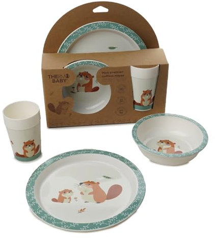 THERMOBABY - Coffret Repas Castor - Ensemble Repas pour Enfant avec Assiette, Gobelet et bol - Idéal à offrir - Pratique et Design - Passe au Micro-Ondes - Coffrets Repas Pour Enfant sans BPA