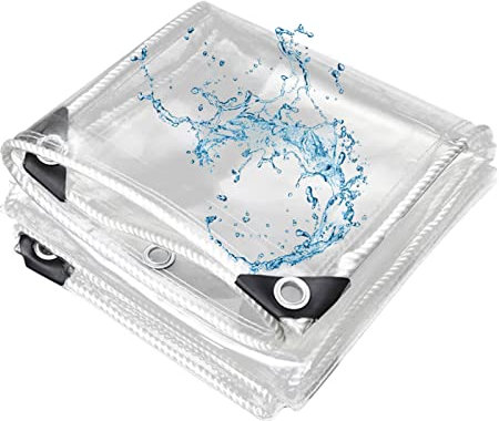Bâche transparente imperméable de 3 x 3,5 m avec œillets, idéale pour le camping, la serre, les voitures, le patio, bâche transparente robuste pour protection des plantes et couverture de pavillon