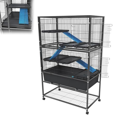 ACXIN Kleintierkäfig 88x48x150 cm, Hamsterkäfig Rattenkäfig, Nagerkäfig, Kaninchenstall mit Rollen, Sicherheitsverschluss, 6 Plattformen, 4 Rampen mit Stoffbezug – Doppelt