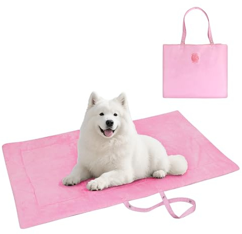 Pawsse Vattentät hundfilt för resor 127 x 70 cm, utomhus hundmatta tvättbar hundkudde att ta med, vikbar hundsäng för resor, bil, camping, rosa