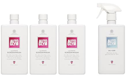 Autoglym Ultimate Screenwash, 500ml, concentrated car screenwash (set of 3) upto 8L, down to -45°C & Autoglym De-Icer, 500ml Fast Acting Car de-Icer Spray (set of 1) to Quickly Clear snow,ice,frost