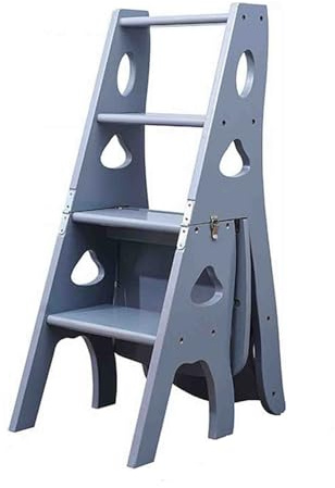 Escabeau pliable en bois à 4 marches – Escabeau multifonction pour bibliothèque et usage domestique – Chaise d'escalier grise pour les besoins d'affichage et de salle à manger