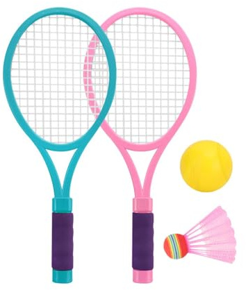 wueiooskj Utmana vänner och familj med dessa badmintonset och tennisracketar för barn, tennisracketar för barn, badmintonset för trädgården, 1 boll, bärbar boll, Birdies Junior
