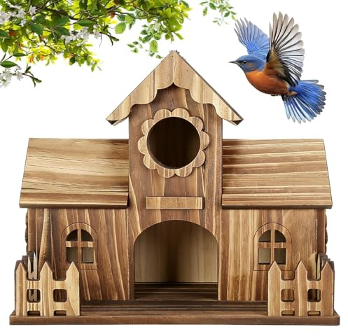 Casas para pájaros para Exteriores - Decoración rústica y Natural de Madera - Casa para gorriones - para Anidar Alimentar Criar en Jardín Árbol Balcón Terraza Patio Campo Granja
