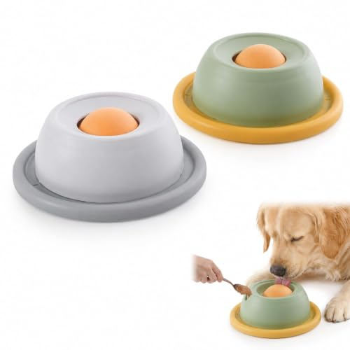 ELYIQI Lot de 2 balles antidérapantes pour chien - Gris et vert - Idéales pour soutenir la nourriture lente pour chiens et chats